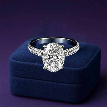 Pave setting Oval cut lab-grown solitaire diamond 3.41 (ctw) in 14k gold