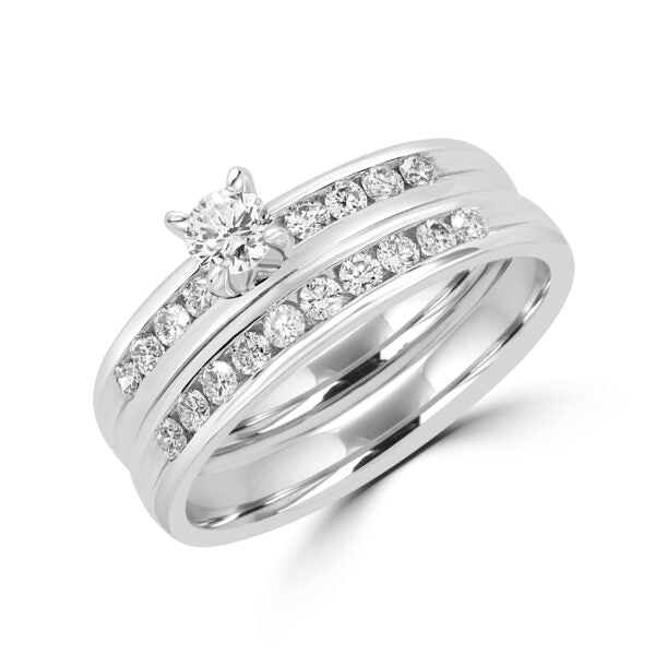 Véritable ensemble de mariage solitaire en diamant rond 0,62 (ct) en or 14 carats 