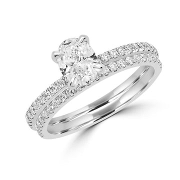 14k White Gold Oval Natural Diamond Solitaire Wedding Set, 1.34 Carat Total Weight (ctw).