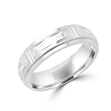 Alliance artisanale à clé grecque en or blanc