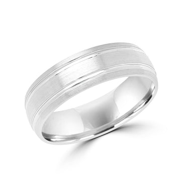 Delightful brushed style wedding band in white gold 6mm