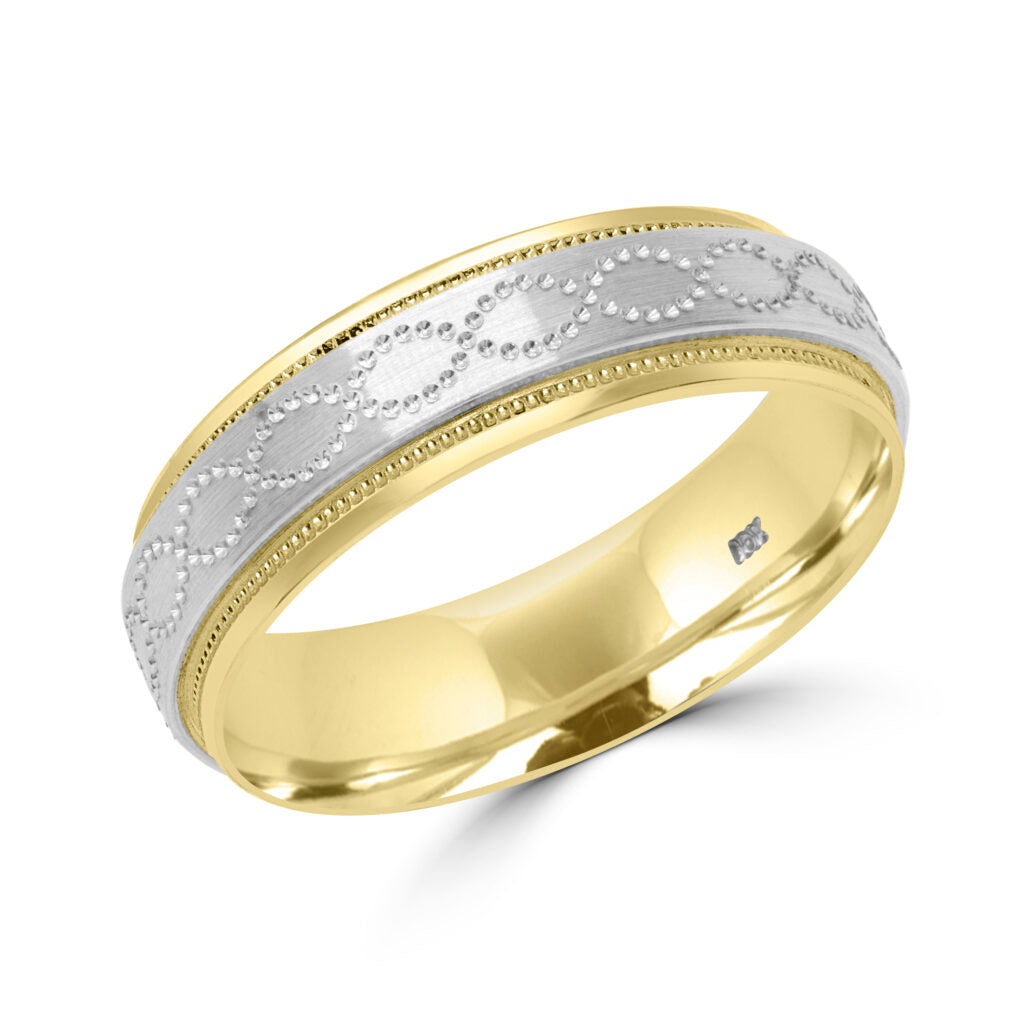 Comfort Fit Stylish white and yellow Gold 6mm Wedding Band