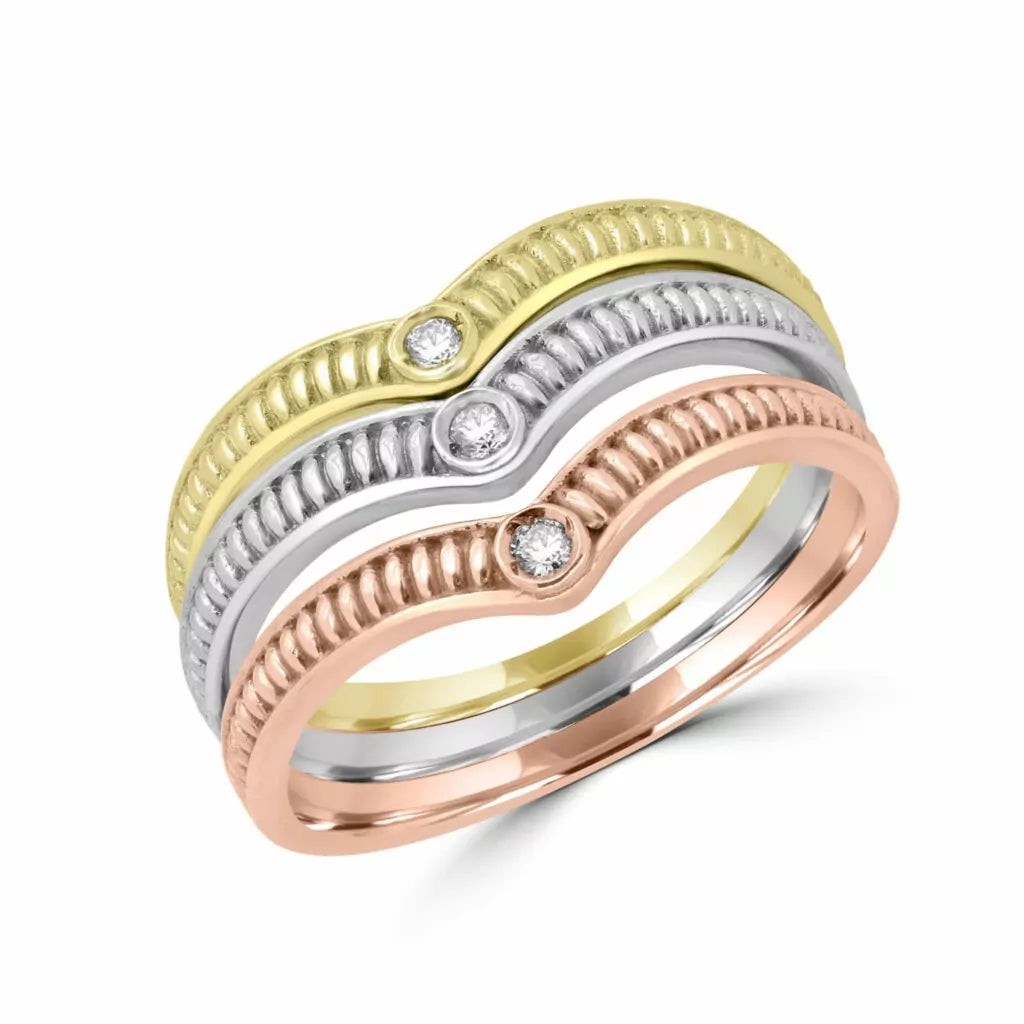White yellow and rose gold stackable rings hotsell