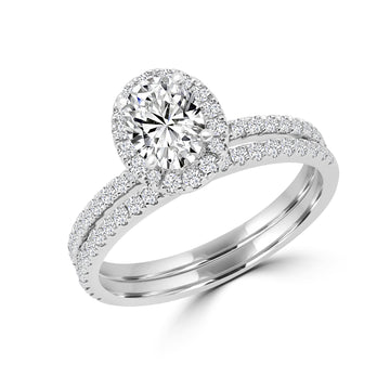 Ensemble de mariage en diamants synthétiques de taille ovale 1,34 (ctw) en or 14 carats