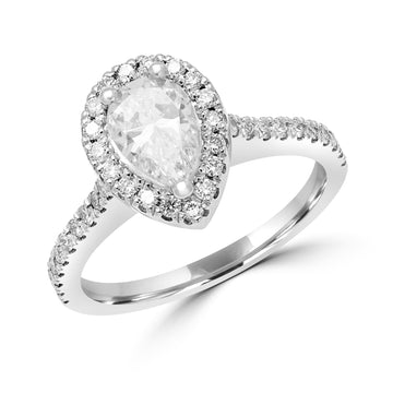 Pear shape halo lab-grown diamond ring 1.20 (ctw) 14k white gold
