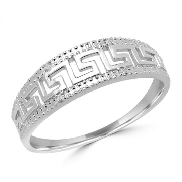 Greek key wedding band fashion ring in 14k white gold