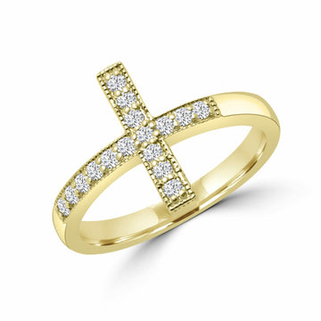 Bague élégante en diamant croix 0,24 (ct) en or jaune 10 carats 