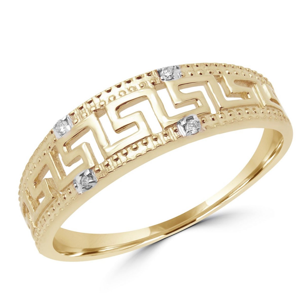 Adorable diamonds Greek key 14k yellow gold ring