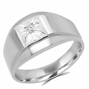 Bague solitaire gracieuse pour hommes 0,06 (ctw) en or blanc 10 carats
