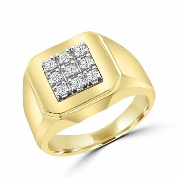 Bague diamant pour homme au design carré 0,26 (ct) en or jaune 10 carats