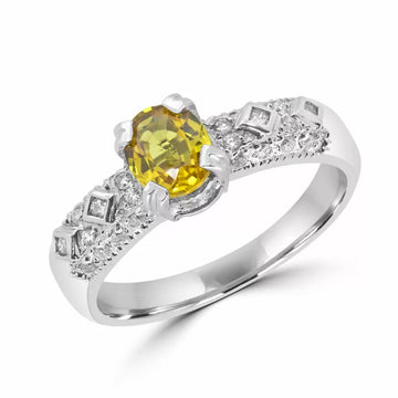Bague de fiançailles saphir jaune vif 0,70 (ct) en or blanc 10 carats