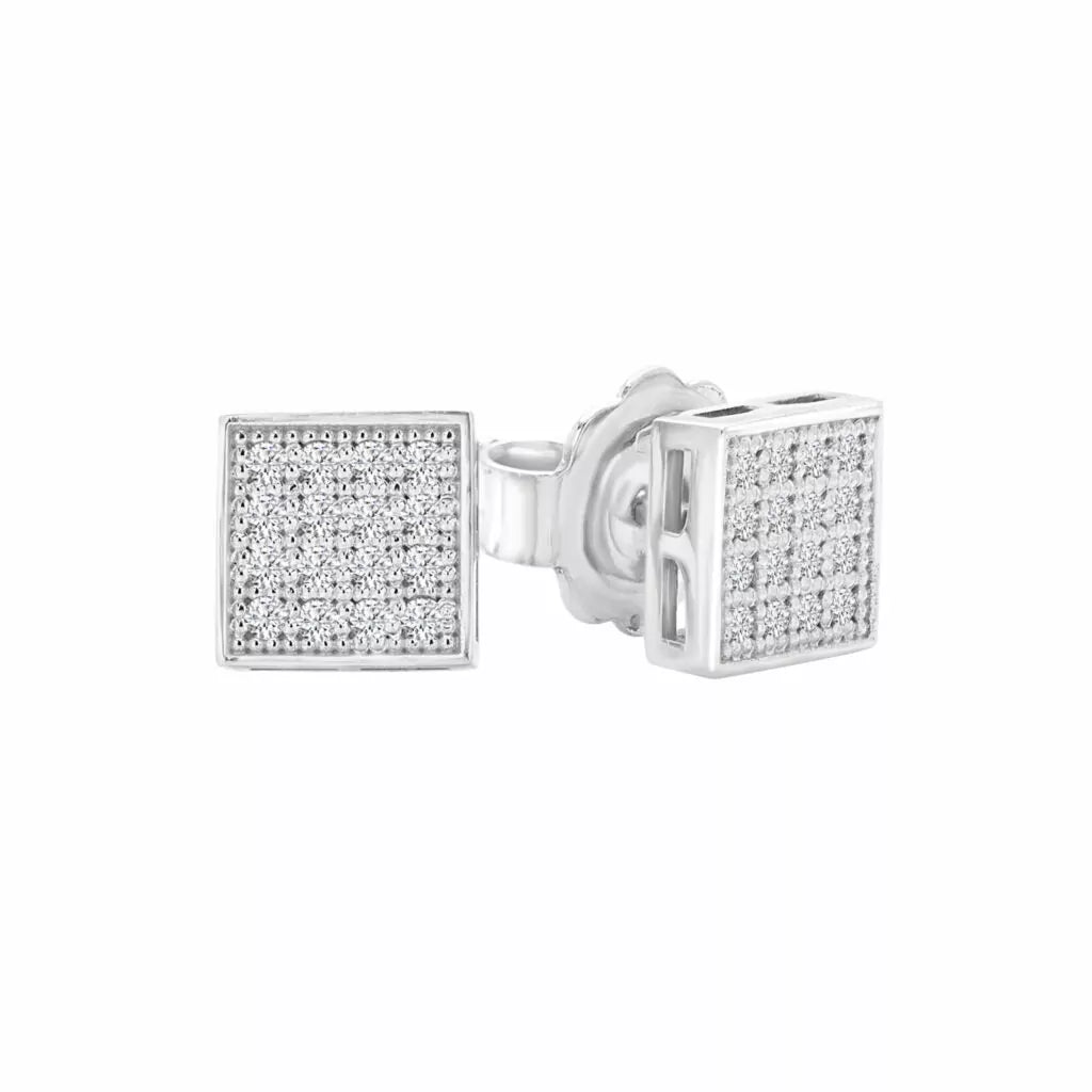 Boucles d'oreilles diamant carrées en or blanc 0,16 (ct) 14 carats 