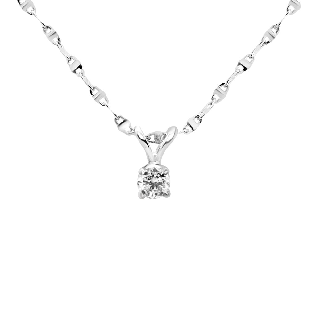 14k White gold solitaire pendant with lab-grown diamond 0.15 (ctw) | 18″ Chain included