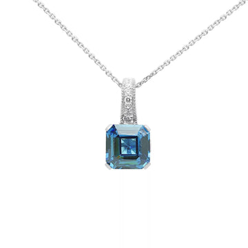 Pendentif fantaisie diamant et saphir bleu CZ en or blanc 14 carats