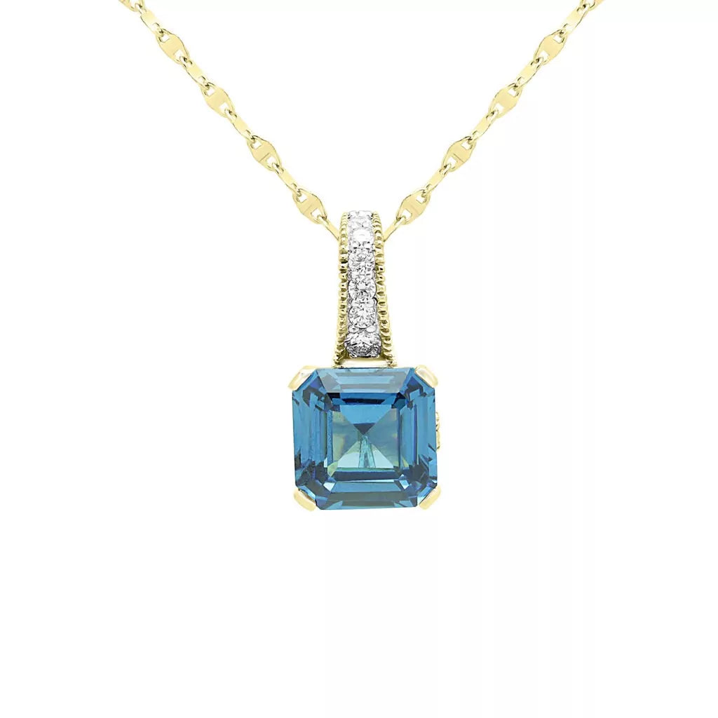 Fancy pendant diamond & blue sapphire color Cubic Zirconia in 14k yellow gold