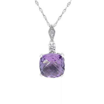 Fancy diamond pendant with amethyst colour Cubic Zirconia in 14k white gold