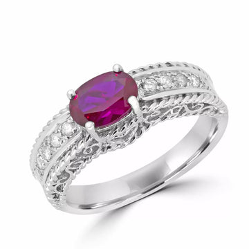 Bague hybride diamants rubis 0,66 (ct) en or blanc 10 carats