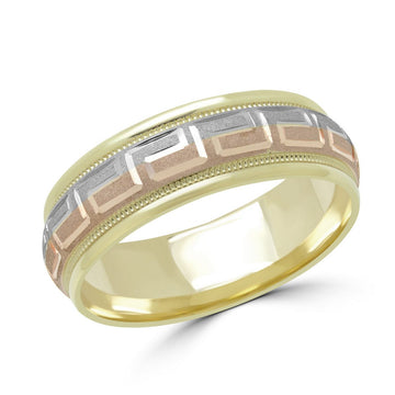 Comfort Fit Wedding Band Greek Key Design 6mm