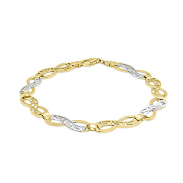 Bracelet clé grecque 7″ en or jaune et blanc 10K