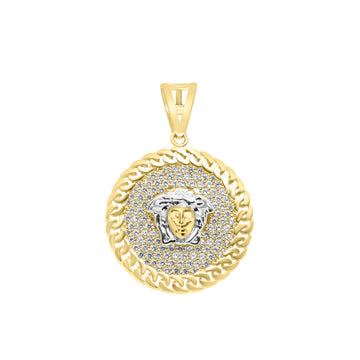10K White & yellow gold greek designer pendant with CZ