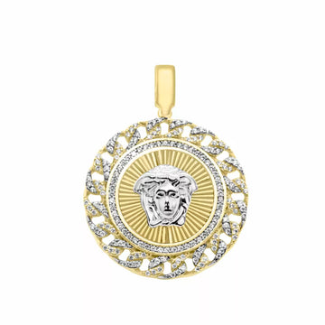 10K White & yellow gold greek design pendant with CZ