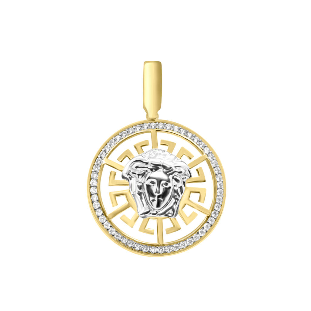 Pendentif en forme de clé grecque en or blanc et jaune 10 carats avec CZ