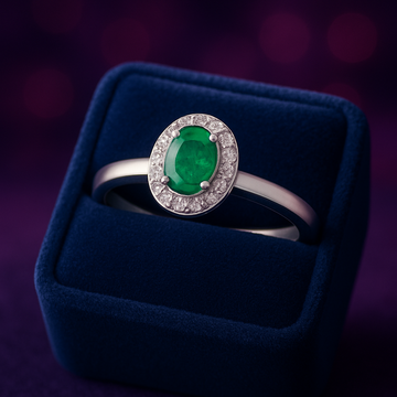 Emerald & diamond halo cocktail ring 0.48 (ctw) in 10k white gold