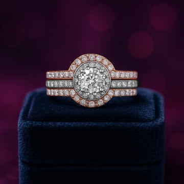 0.90 Carat (ctw)natural diamonds Halo Ring Bridal Set in 14k White & Rose Gold