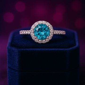 Halo enhanced blue diamond ring 1.49 (ctw) in 14k white gold