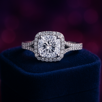 Bague de fiançailles halo de diamants cultivés en laboratoire de 2,57 carats (ct au total) en or blanc 14 carats