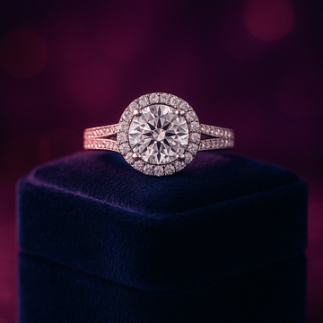 Bague halo de diamants massifs 1,70 (ctw)Diamants cultivés en laboratoire en or blanc 14 carats