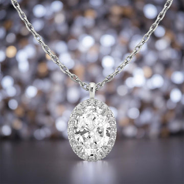 0.84 Carat (ctw) Oval Halo Diamond Pendant with a 14k Gold Chain