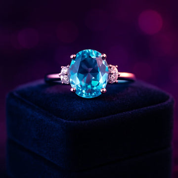 Bague fantaisie diamant et topaze bleue 3,34 (ctw) en or blanc 14 carats