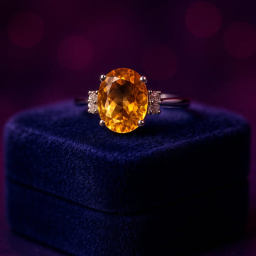 Fancy 10x8 mm citrine and diamond 0.09 (ctw) in 14k white gold