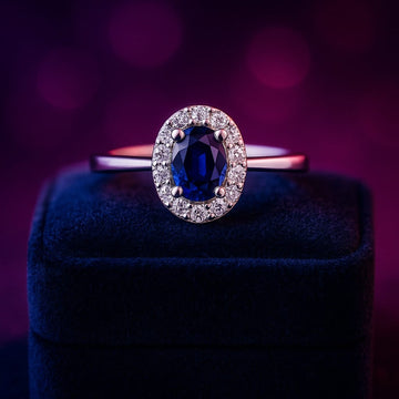 0.48 carat sapphire 0.18 carat diamonds halo ring 10k white gold