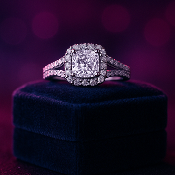 1.03 Carat (ctw)Cushion cut Halo Engagement Ring in 14k White Gold