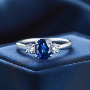 Bright blue sapphire & diamond solitaire ring in 10k white gold