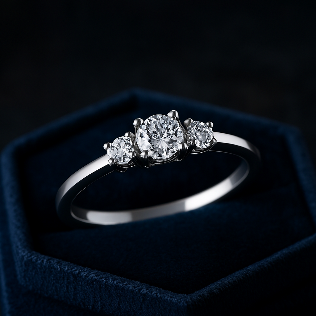 Bague de promesse trois pierres diamants 0,10 carat or blanc 10 carats