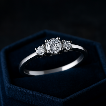 Bague de promesse trois pierres diamants 0,10 carat or blanc 10 carats
