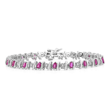 Marquise cut diamonds & ruby bracelet (2.2 ctw) in white gold