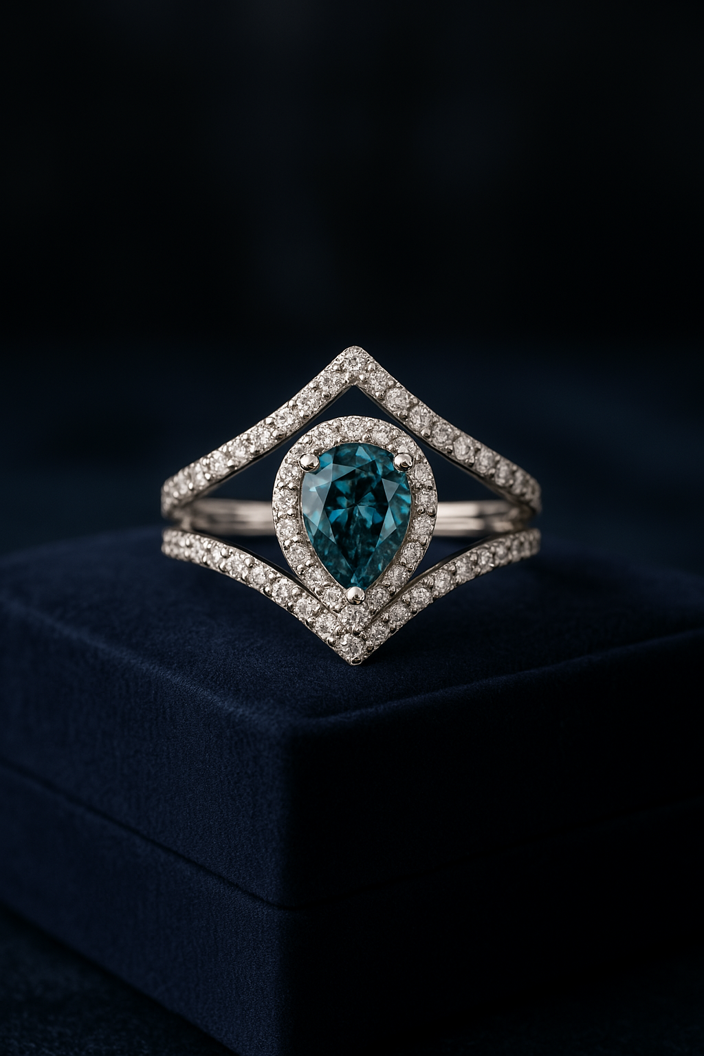 1.78 Carat (ctw) Pear-Shaped Blue and White Lab-Grown Diamond Ring in 14k Gold