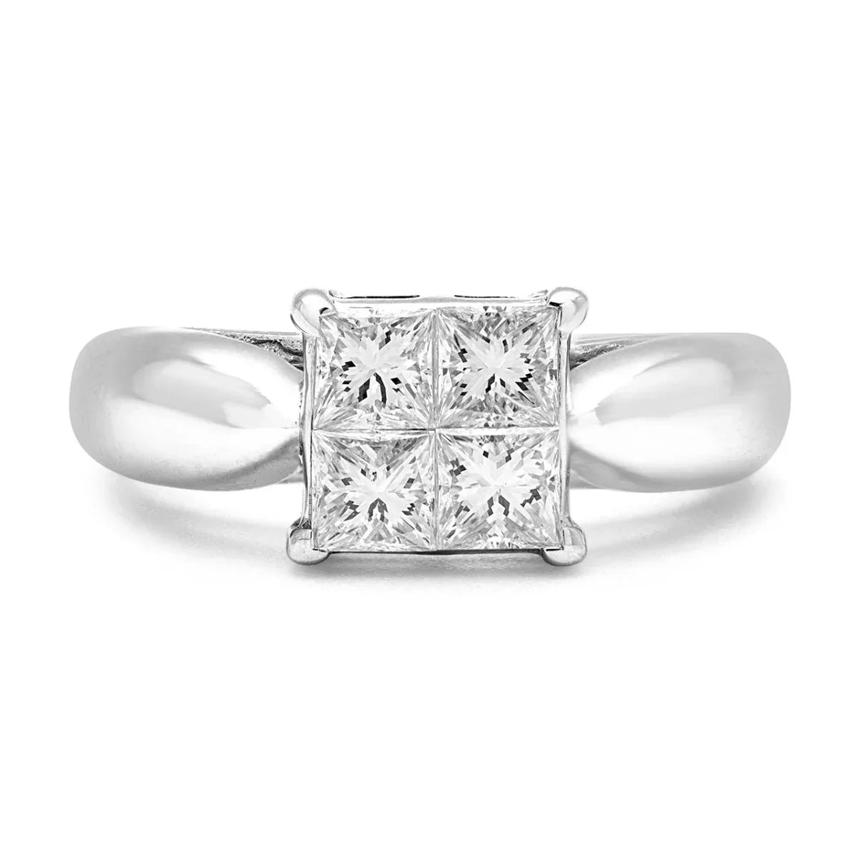 0.50 Carat Total Weight 10K White Gold 3-Stone Diamond Engagement Ring - Princess & Round Cut, Size 9