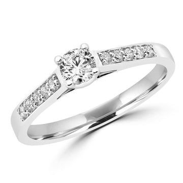 Bague de fiançailles diamant brillant rond 0,45 (ct) en or blanc 14 carats