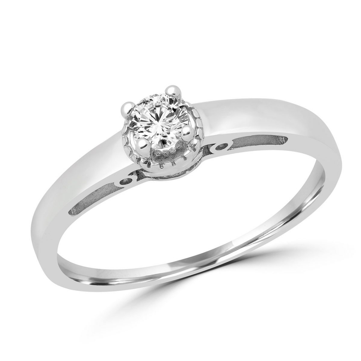 High class solitaire engagement ring 10k white gold