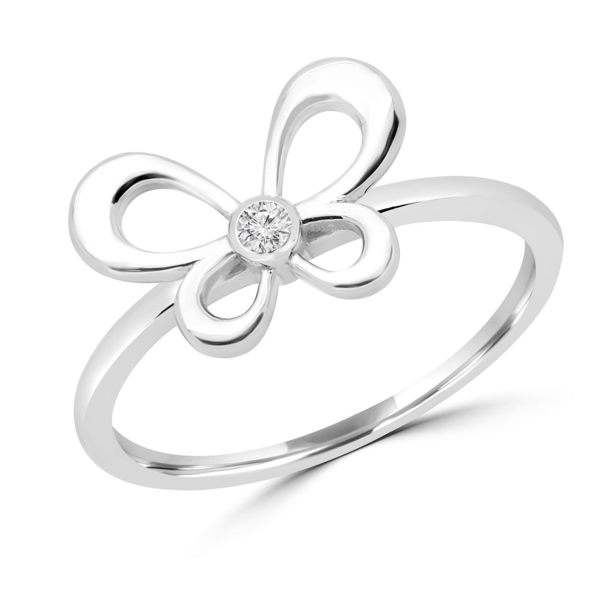 Bague de promesse en or blanc 10 carats motif papillon avec diamant rond 