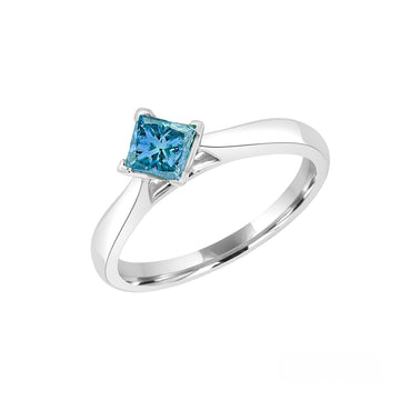 Bague solitaire bleue améliorée 1,40 (ctw) en or blanc 14 carats