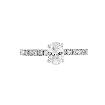 Bague solitaire taille ovale avec diamant 1,04 (ct) en or blanc 14 carats
