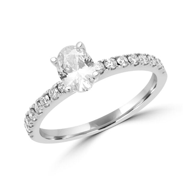 Bague solitaire ovale avec diamants cultivés en laboratoire de 1,04 carat (ct au total) en or 14 carats