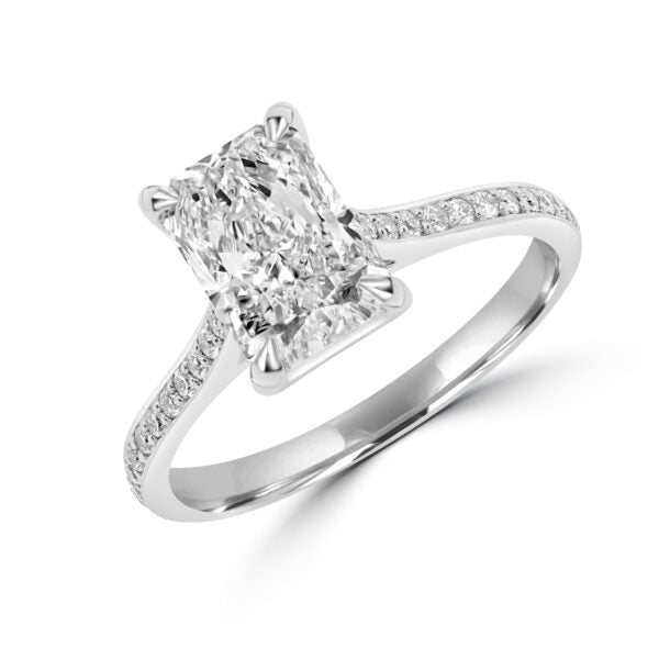 Diamant solitaire cultivé en laboratoire de 2,16 carats (ctw) taille radiante en or 14 carats