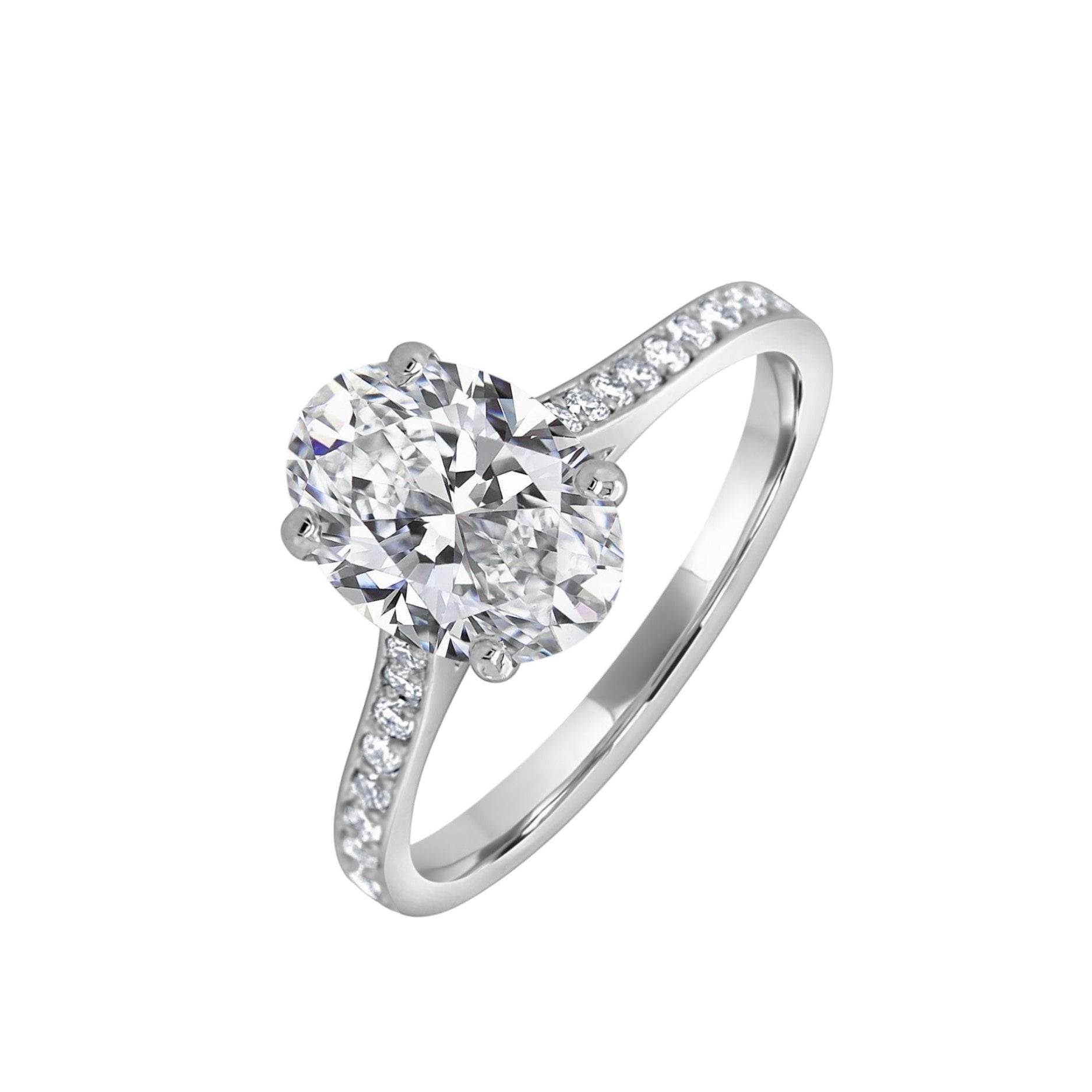 Bague solitaire ovale en diamant de laboratoire 2,26 (ct) VS1 E en or 14 carats 